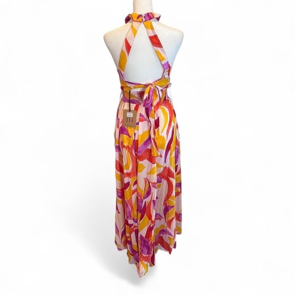 NEW Abel the Label Anthropologie Purple Pink Orange Tropical Maxi Dress Sz XS - Picture 2 of 8